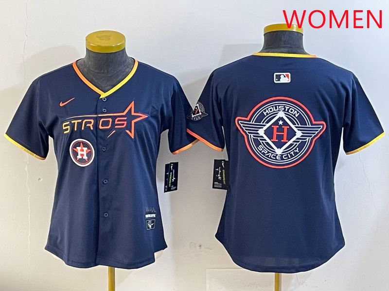 Women Houston Astros Blank Drak Blue Three generations Joint Name 2025 Nike MLB Jersey style 30->women mlb jersey->Women Jersey